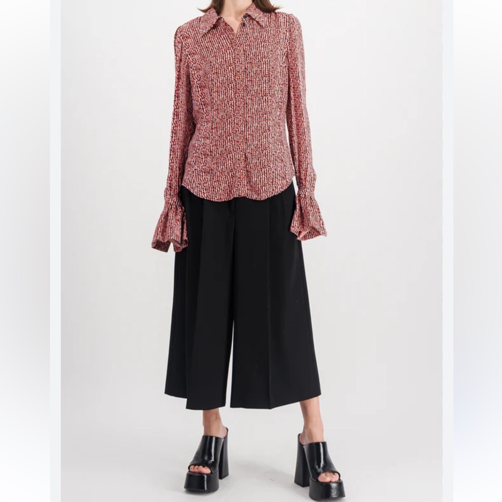 Paco Rabanne Orange Black Pattern Button Up Blouse - Size 38 or US 6
